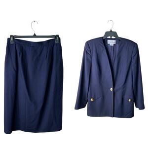 Oleg Cassini Vintage Skirt Suit Set Womens 14 Two-Piece Business Blazer Pencil